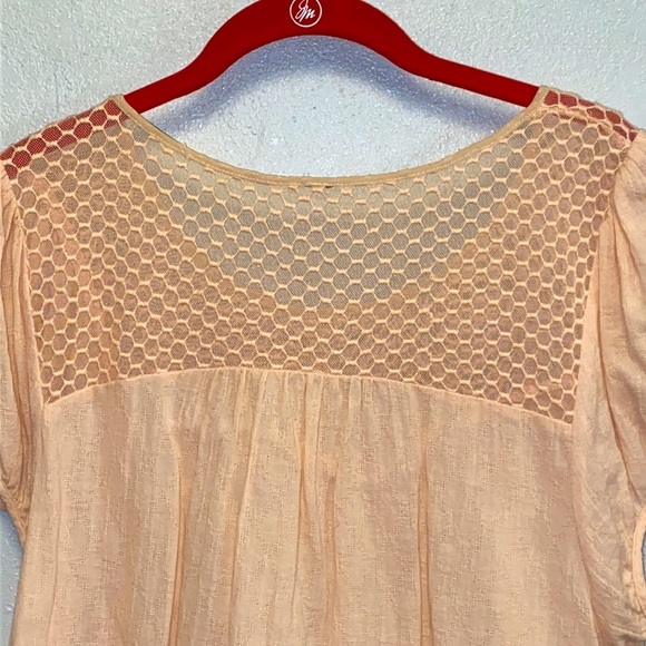 Free People Peach BoHo Fringed Hem Honeycomb Yoke Top 4367 - Picture 5 of 9